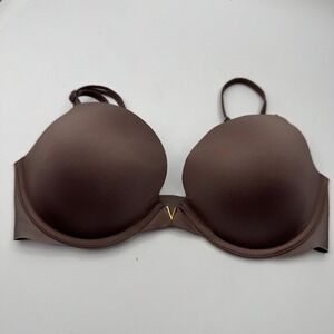 Victoria's Secret Espresso Brown Push-Up Underwire Bra Gold V Hardware 32D